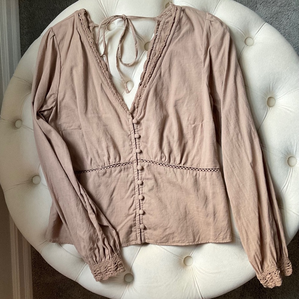 Abercrombie & Fitch Mauve/Taupe Long Sleeve Button-Front Top